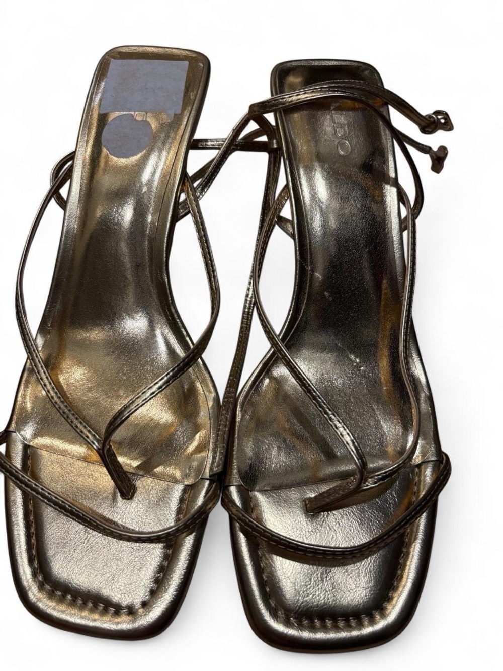 Aldo Metallic Bronze Strappy Square-Toe Heels